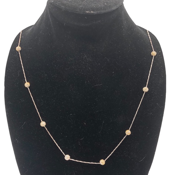 Etienne Aigner Necklace Vintage Silver Tone Gold Rhinestones Balls Long Length - Picture 2 of 4